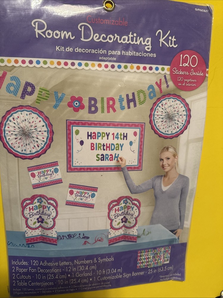 Birthday Party Customizable Room Decorating Kit Includes 120 Stickers – New!