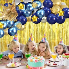 Decoracion De Cumpleaños Globos Cortina 84 Piezas Dorado y Azul Para Hombre Set