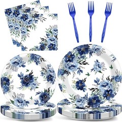 96-Piece Peony Party Tableware Set with Plates, Napkins and Forks for 24 Guests