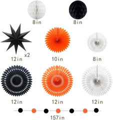 Orange White Black Halloween Decorations, Hanging Tissue Paper Fans Circle Garla