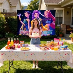 Cartoon Birthday Party Decorations,Happy Birthday Banner Backdrop for Birthday