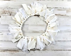 Ivory shabby farmhouse chic handmade miniature fabric rag tie banner
