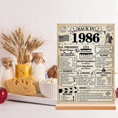 40Th Birthday Decorations Gift for Women Men, Retro Back in 1986 Poster Acrylic