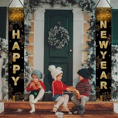 Happy New Year Black Gold Decorations – 71×12 inches,