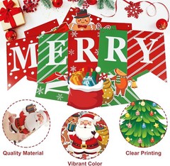Merry Christmas Banner with Pre-Strung Red Green Hanging Swirls Party Decor
