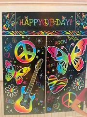 GIANT SCENE SETTER WALL DECORATING KIT HAPPY BIRTHDAY PEACE ROCK AND ROLL 6’tall