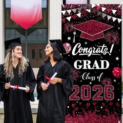 2026 Graduation Door Cover 3×6 ft Maroon Congrats Grad Banner Class of 2026 Porc