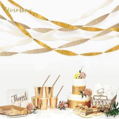 6 Rolls Ivory White Gold Brown Crepe Paper Streamers Bridal Wedding Decor