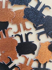 Halloween Witch Cauldron Die Cut Sparkle Black Orange Glitter Confetti 30piece