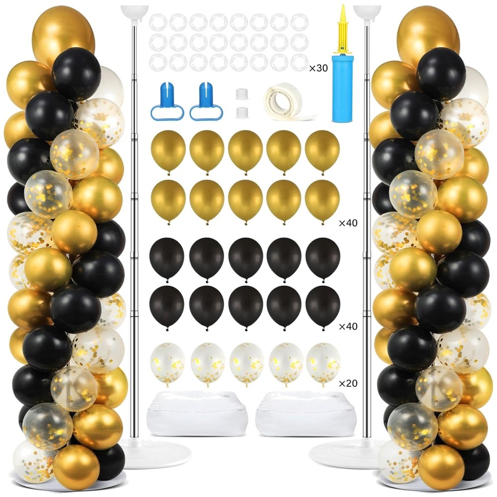 Adjustable Black Gold Confetti Balloon Stand Set for Parties