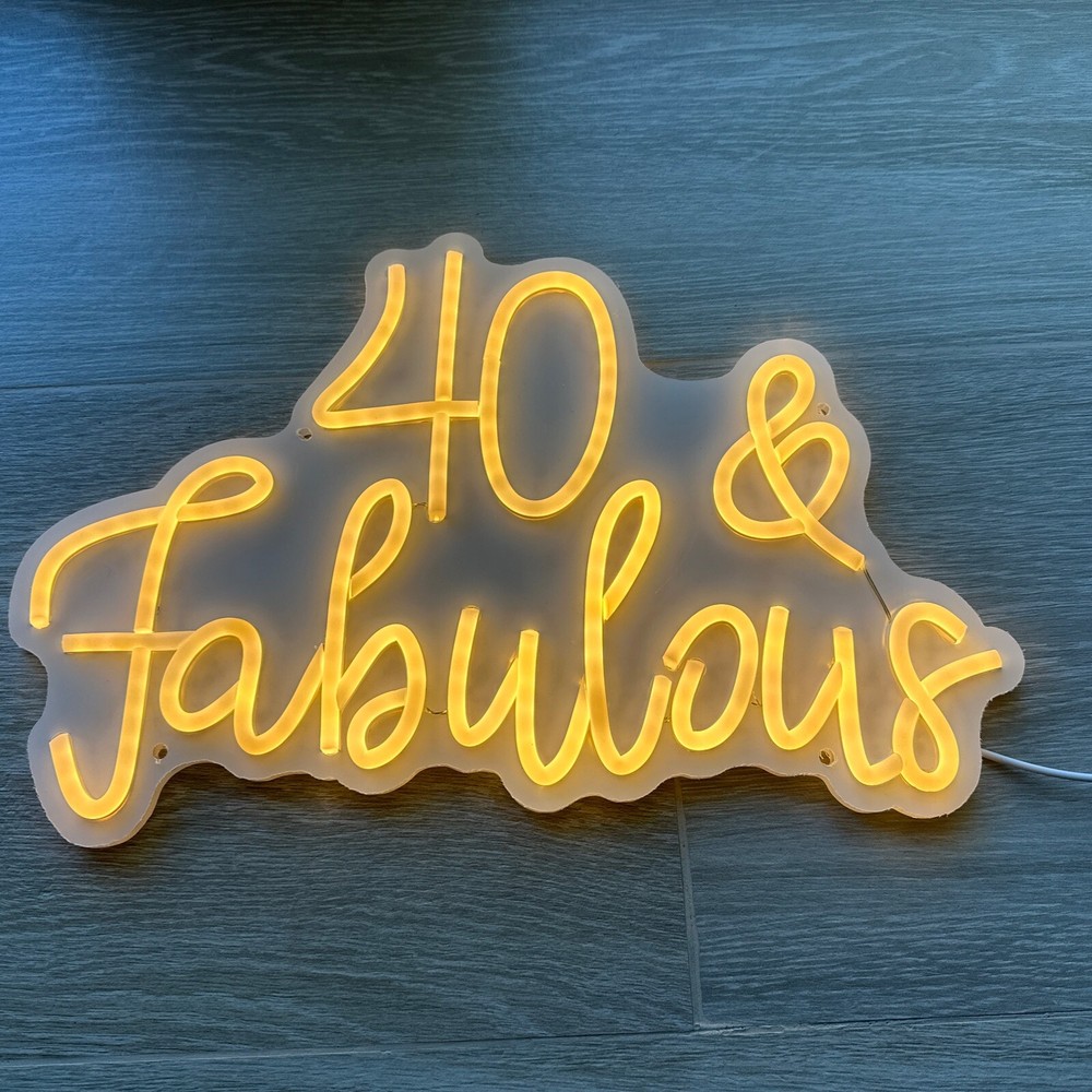 LED Neon Sign 40 & Fabulous Cheers To 40 Years Old Birthday Party 10” 16” Inch.