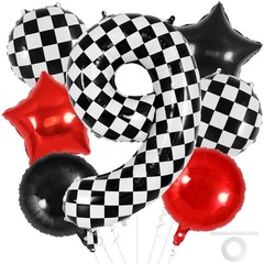 Checkered Number 9 Balloon, 40 Inch Large Foil Race Car Number Balloons, Big …