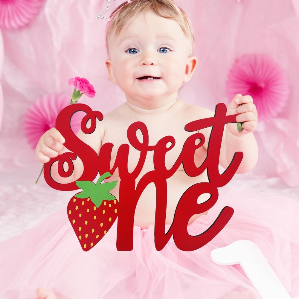 Berry First Birthday Decor Sweet One Wooden Sign Strawberry Table Centerpiece
