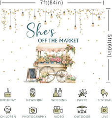 Floral Bridal Shower Backdrop – She’s Off the Market 7×5 Ft Photography Decor