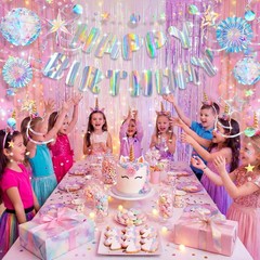 23 Pcs Pre-strung Iridescent Party Decorations Aurora Holographic Party Decor…