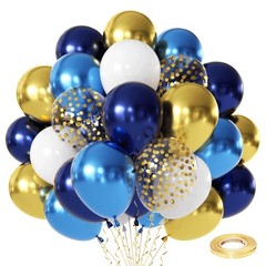 Navy Blue and Gold Confetti Balloons – 50pcs 12 Inch Metallic Blue Gold Matte…