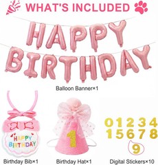 Tensho Cat B-Day Party Kit with Pink Hat, Bandana, Bowtie, Balloon & Banner | Nu