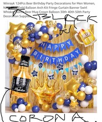 Corona Beer Theme Birthday Black Gold Steeler Party Balloons Stars Decorations