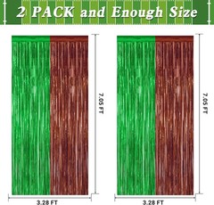 2 Pack Football Party Decorations, 3.28 FT x 7.05 FT Tinsel Backdrop, Brown Gree