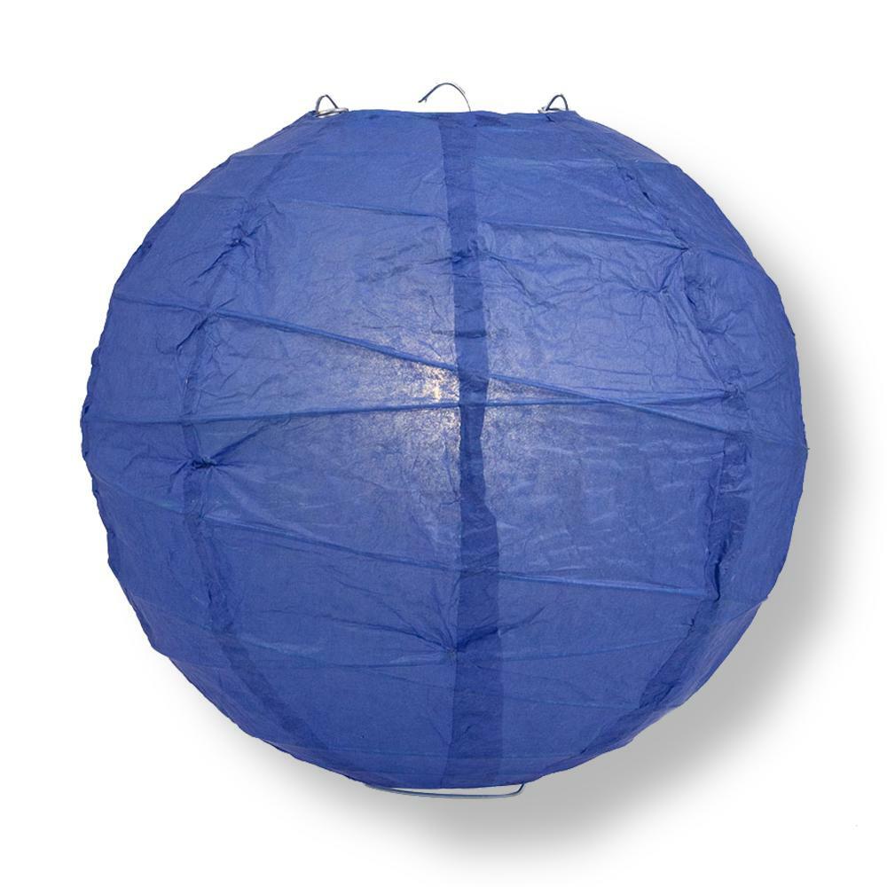 12″ Dark Blue Round Paper Lantern, Crisscross Ribbing, Hanging Decoration