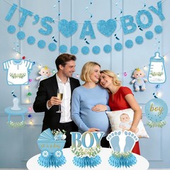 Baby Shower Decorations for Boy – 9PCS Light Blue Glitter It’s a Boy Gender R…