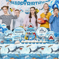 Shark Birthday Party Decorations, 190Pcs Shark Party Supplies Tableware Set with