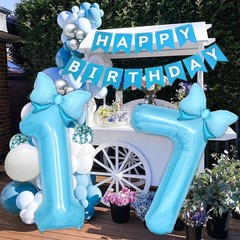 Light Blue 10 Balloon Number Blue Bow Birthday Decorations, Blue Bows Balloon…