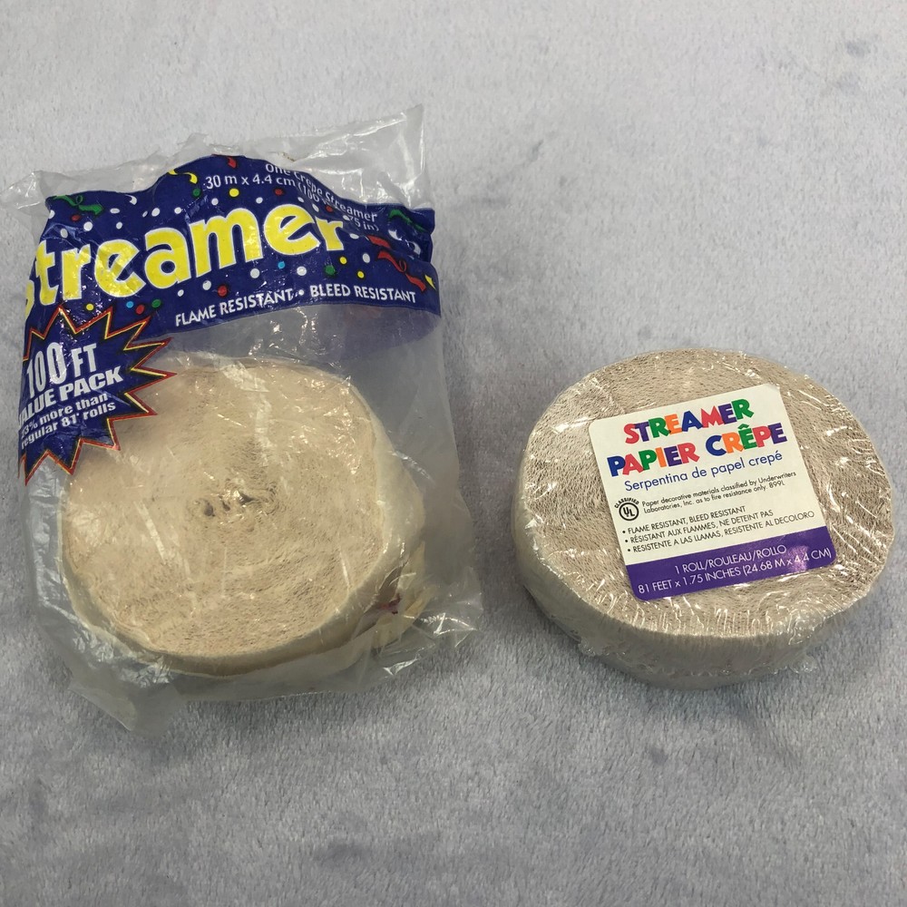 Two Rolls of Crepe Paper Streamers By Different Companies 100 ft and 81 feet