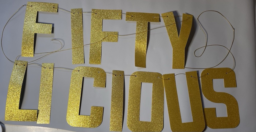 50th Birthday Gold Black Hanging Table Decorations Cake Toppers Set for Adults