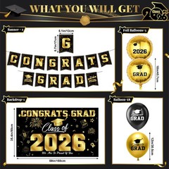 Graduation Decorations 2026-Black and Gold Graduation Party Decorations Supplies