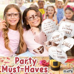 Premium Birthday Photo Booth Props Kit, 27 Pack of 27, White & Rose Gold