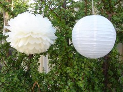 24x white paper lanterns cream paper pom poms wedding anniversary birthday decor
