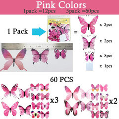 60Pcs 3D Butterfly Wall Decor, Decoration Party Birthday Cake Waterproof Removab
