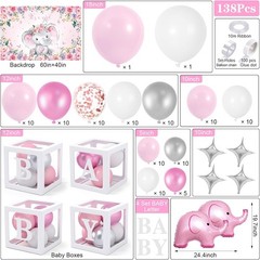 138Pcs Elephant Baby Shower Decorations Girl, Baby Boxes with Letters & Pink …