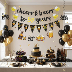 Black Gold 50Th Birthday Decorations for Him Men, Happy 50Th Birthday Supplies C