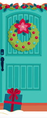 Poster Print Laminated Christmas Front Door Scene Santa Grotto Backdrop Xmas