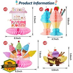Outus 6 Pcs Ice Cream Donut Party Decorations Honeycomb Centerpieces