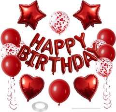 27 Pcs Red Birthday Decorations, 3D Foil Red Happy Birthday Balloon Banner, P…