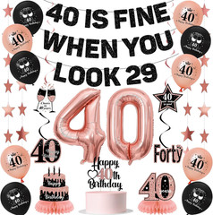 40Th Birthday Decorations Women, Rose Gold 40 Is Fine When You Look 29 Banner Ba