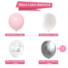 Silver Pink White Latex Balloons, 50 Pack 12 Inches Silver Confetti Party Bal…