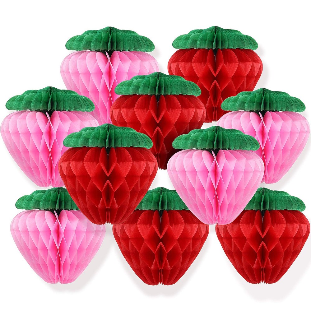 Skylety 10 Pieces 6 Inch Strawberry Party Decorations 6 inch, Red and Pink