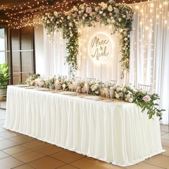 Light Ivory Pleated Ruffle Table Cloth for Wedding Baby Shower Display Table,…