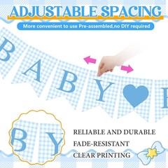 1 Pcs Blue Gingham Baby Boy Banner for Party Decorations Blue Pre Strung Baby…