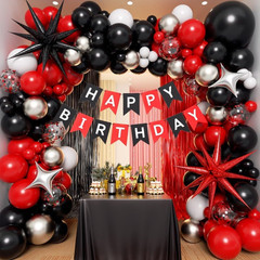 Red and Black Birthday Party Decorations, Red Black White Metallic Silver Foil B