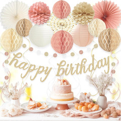 Boho Pink Happy Birthday Decorations for Women Girls, Pre-Strung Happy Birthday