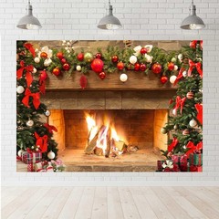 Lofaris Christmas Fireplace Backdrop Winter Xmas Tree Colorful 5x3ft, Gold
