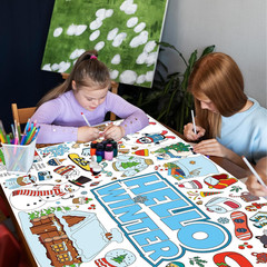 Kids Winter Giant Coloring Poster/Tablecloth Giant Poster 71×35 Inch with Classi