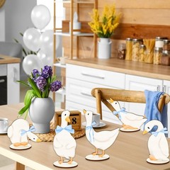 8Pcs One Silly Goose Wood Table Sign Tabletop Centerpieces Blue Bow Goose Woo…