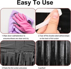 2 Pack 3.28 ft x 6.56 ft Black Tinsel Curtain Party Backdrop Decorations,