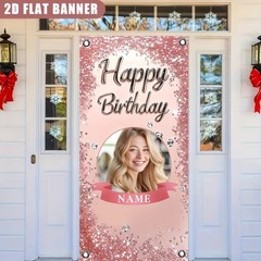 1pc 2D Personalized Birthday Poster Customizable Name Photo Party Banner Decor ♤